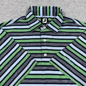 Footjoy Titleist Golf Polo Shirt Mens Medium Green Gray Striped Performance